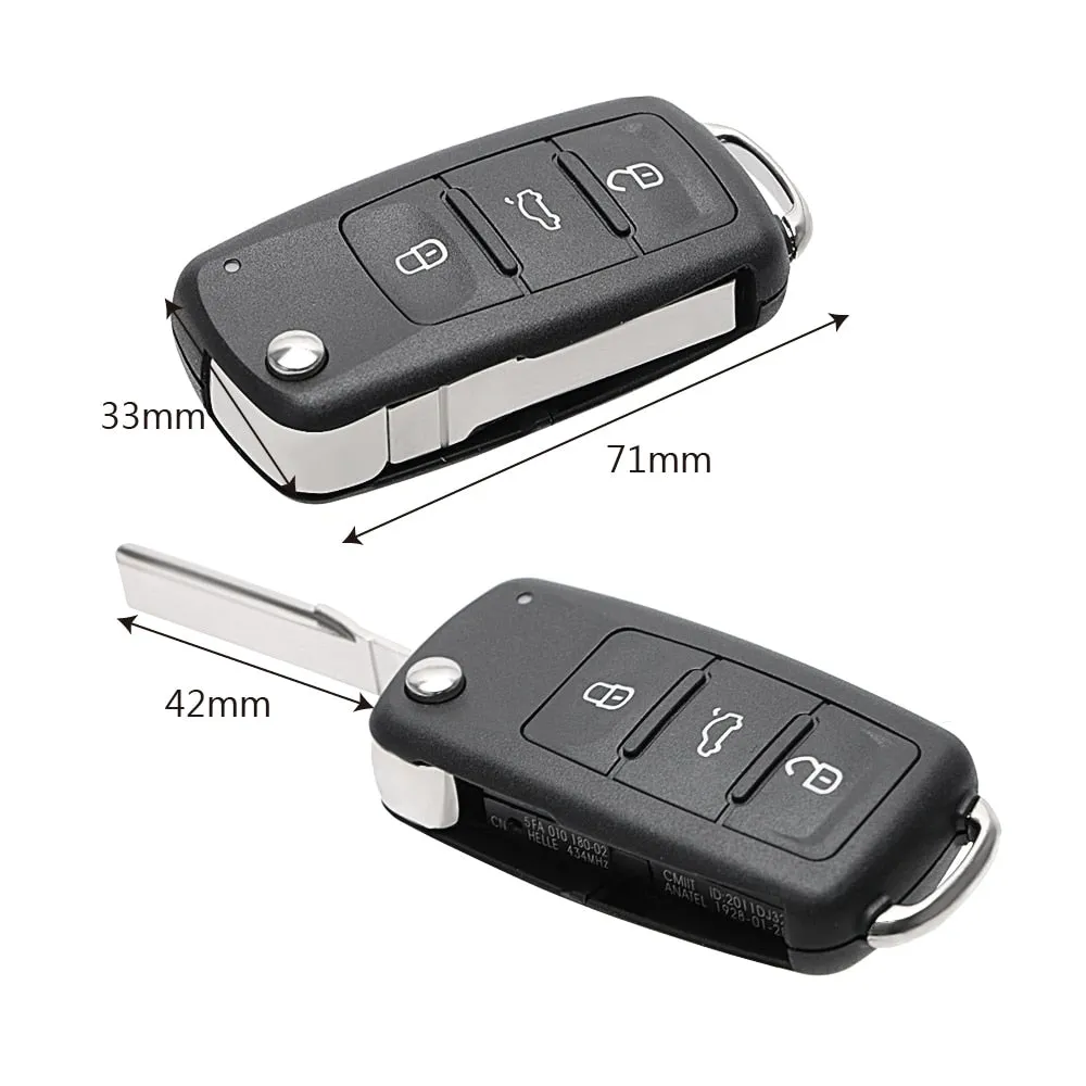 3 Buttons Car Key Shell Remote Flip for Beetle/Caddy/Eos/Golf/Jetta/Polo/Scirocco/Tiguan/Touran/UP For Blank Keys Cover Case