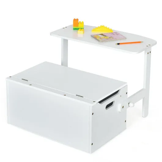 3-in-1 Kids Convertible Storage Bench Wood Activity Table and Chair Set-White