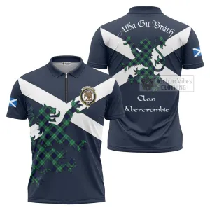 Abercrombie Tartan Lion Rampant Zipper Polo Shirt Proudly Display Your Heritage with Alba Gu Brath and Clan Name