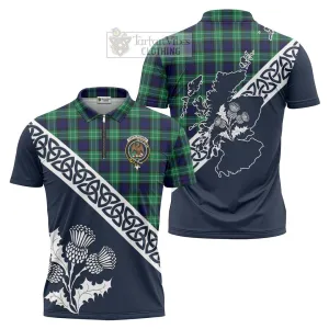 Abercrombie Tartan Zipper Polo Shirt Featuring Thistle and Scotland Map