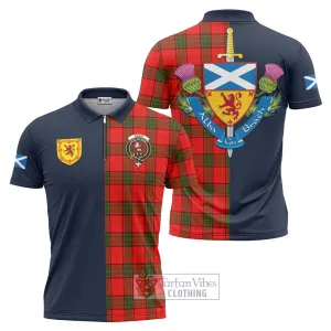 Adair Tartan Zipper Polo Shirt Alba with Scottish Lion Royal Arm Half Style