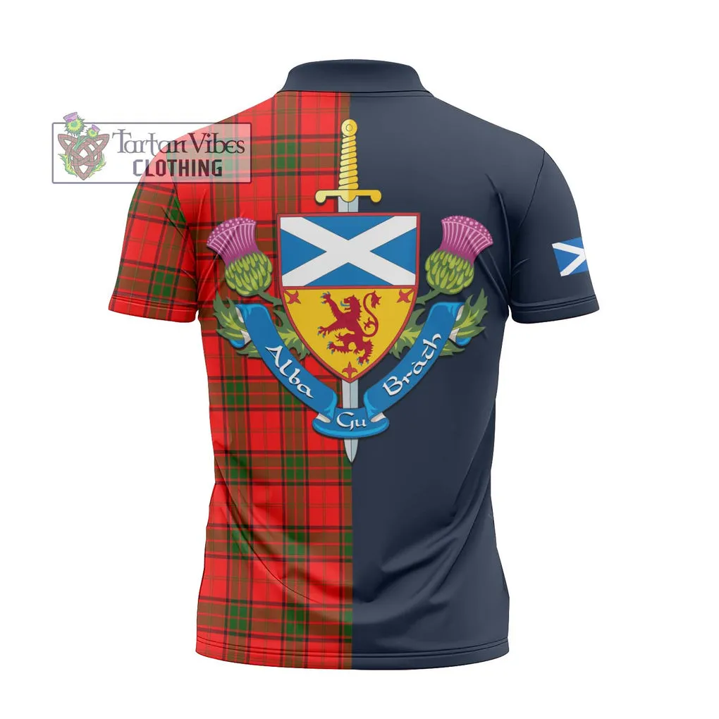 Adair Tartan Zipper Polo Shirt Alba with Scottish Lion Royal Arm Half Style