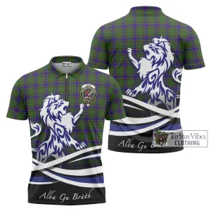 Adam Tartan Zipper Polo Shirt with Alba Gu Brath Regal Lion Emblem