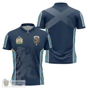 Agnew Ancient Tartan Zipper Polo Shirt with Family Crest and Lion Rampant Vibes Sport Style