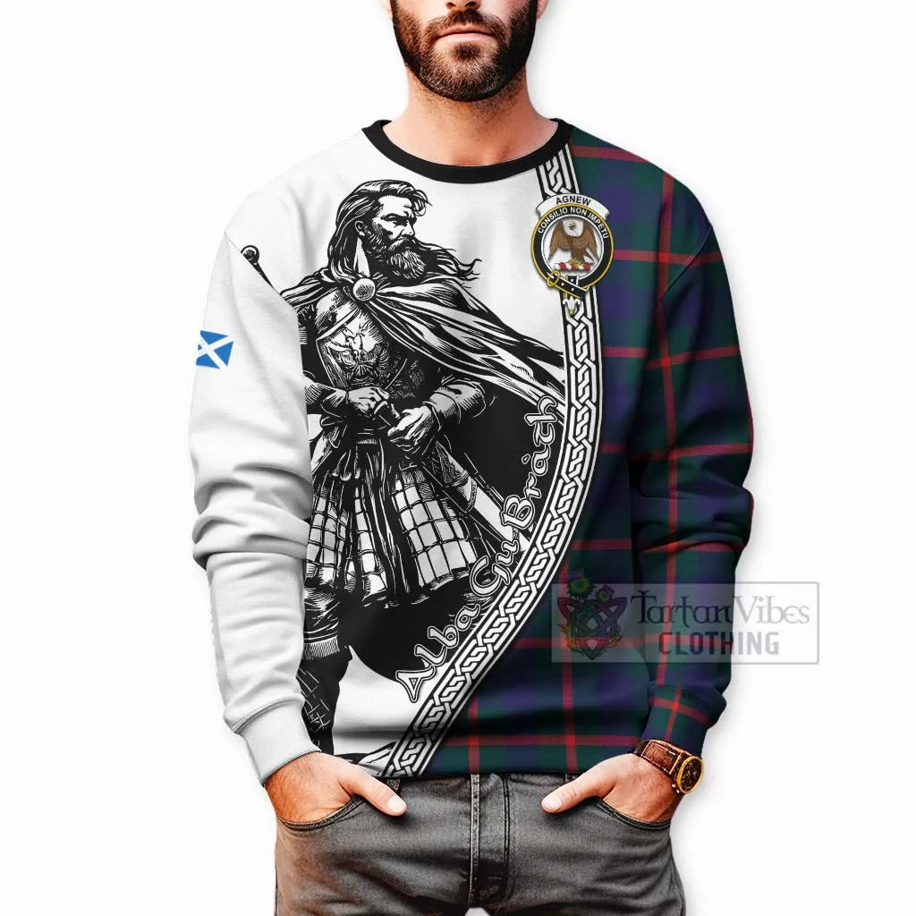 Agnew Tartan Clan Crest Sweatshirt with Highlander Warrior Celtic Style