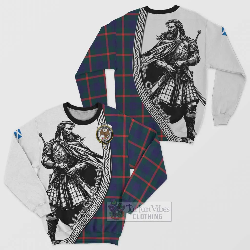 Agnew Tartan Clan Crest Sweatshirt with Highlander Warrior Celtic Style