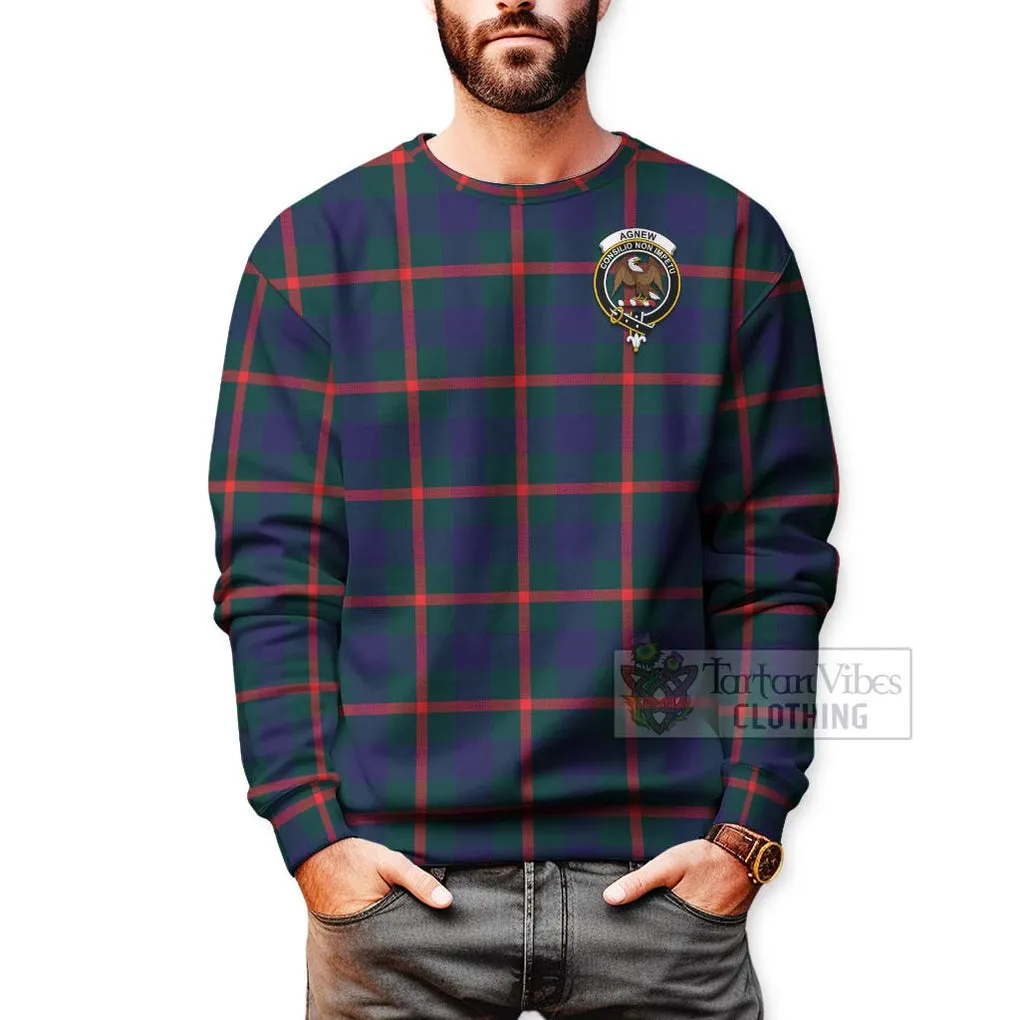 Agnew Tartan Sweatshirt with Family Crest and Bearded Skull Holding Bottles of Whiskey