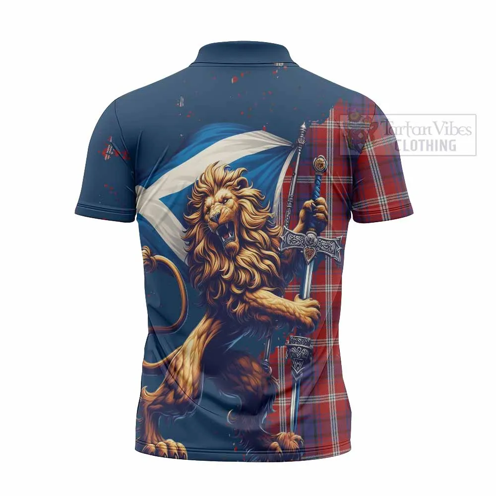 Ainslie Tartan Family Crest Zipper Polo Shirt with Scottish Majestic Lion