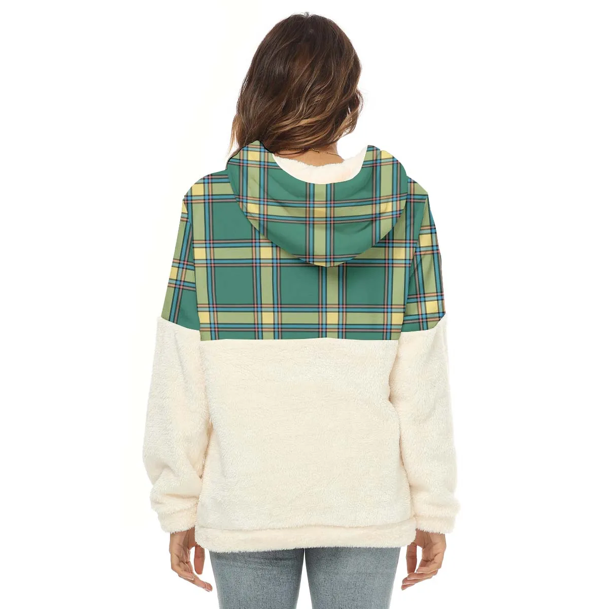 Alberta Province Canada Tartan Women's Borg Fleece Hoodie With Half Zip