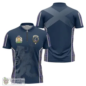 Alexander of Menstry Tartan Zipper Polo Shirt with Family Crest and Lion Rampant Vibes Sport Style