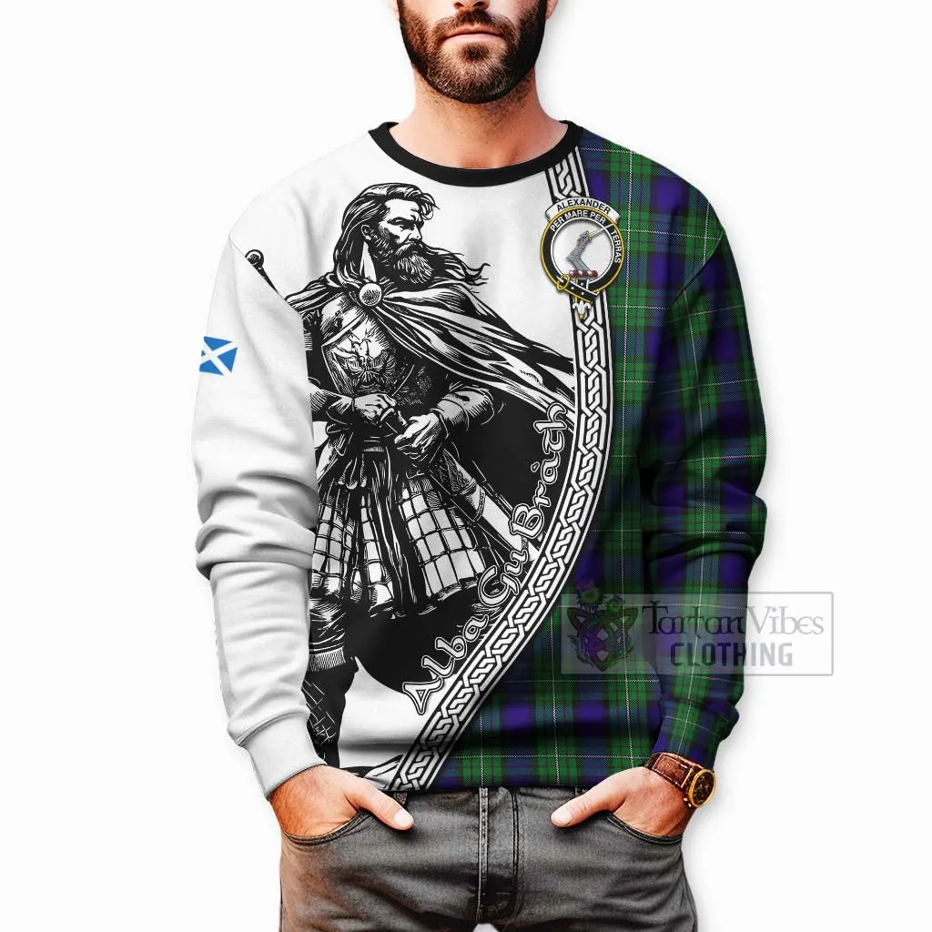 Alexander Tartan Clan Crest Sweatshirt with Highlander Warrior Celtic Style