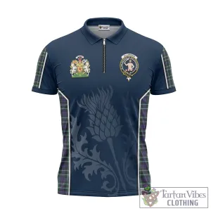 Allardice Tartan Zipper Polo Shirt with Family Crest and Scottish Thistle Vibes Sport Style