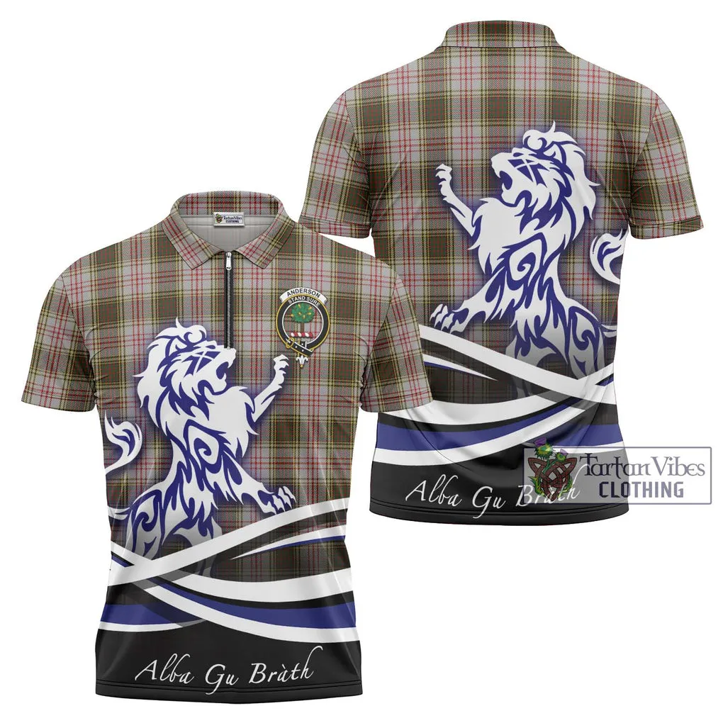 Anderson Dress Tartan Zipper Polo Shirt with Alba Gu Brath Regal Lion Emblem