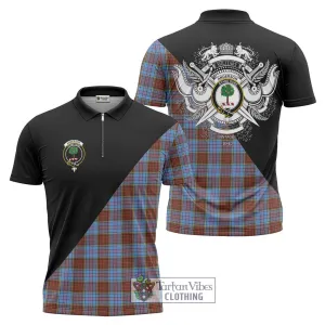 Anderson Modern Tartan Zipper Polo Shirt with Family Crest and Military Logo Style