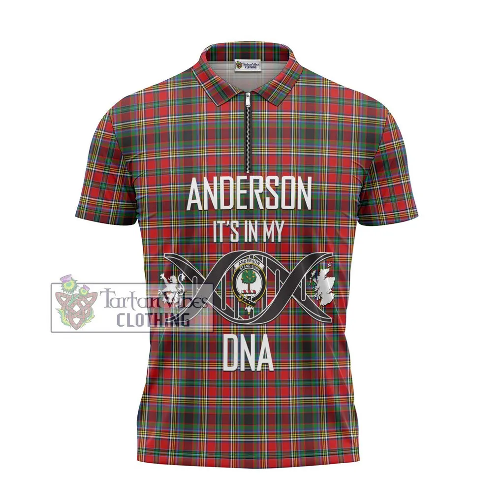 Anderson of Arbrake Tartan Zipper Polo Shirt with Family Crest DNA In Me Style