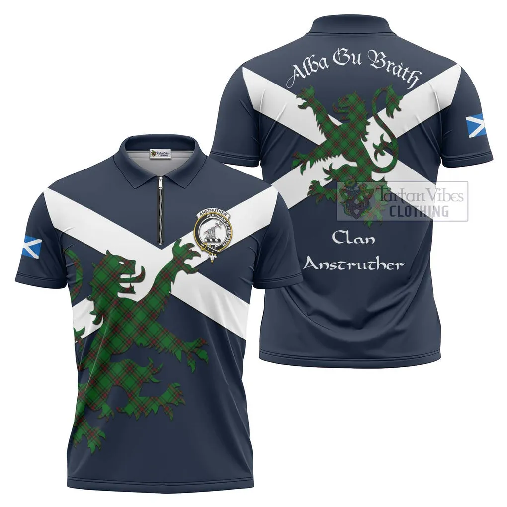 Anstruther Tartan Lion Rampant Zipper Polo Shirt Proudly Display Your Heritage with Alba Gu Brath and Clan Name