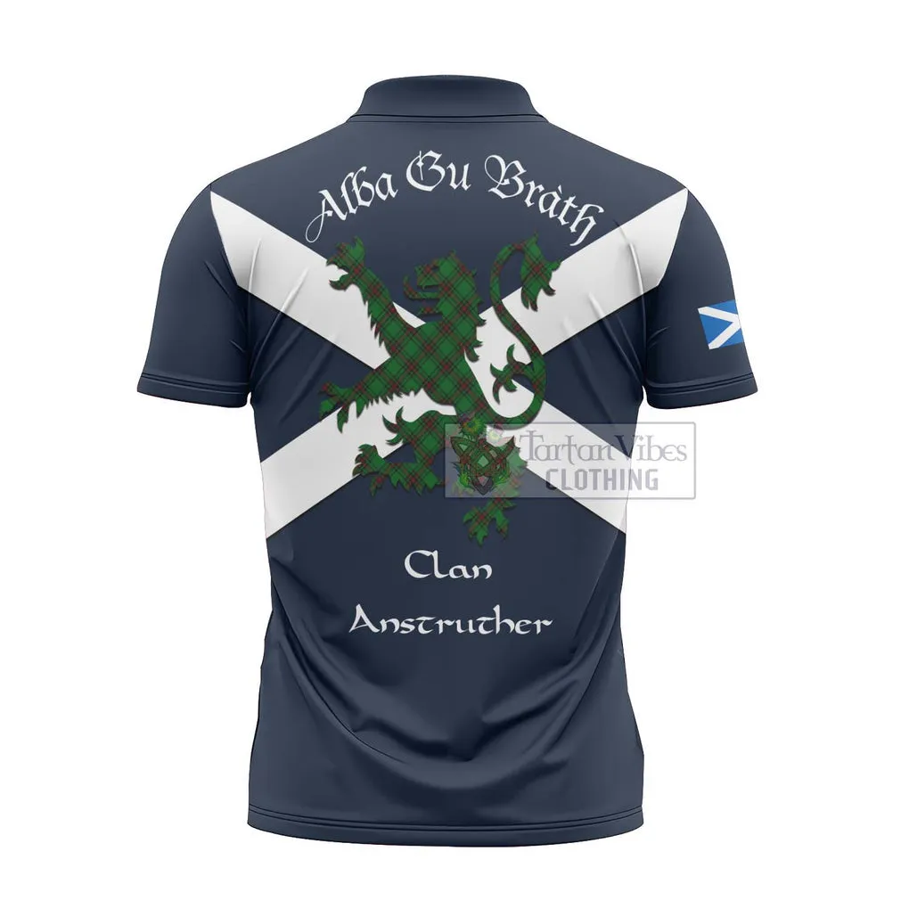 Anstruther Tartan Lion Rampant Zipper Polo Shirt Proudly Display Your Heritage with Alba Gu Brath and Clan Name