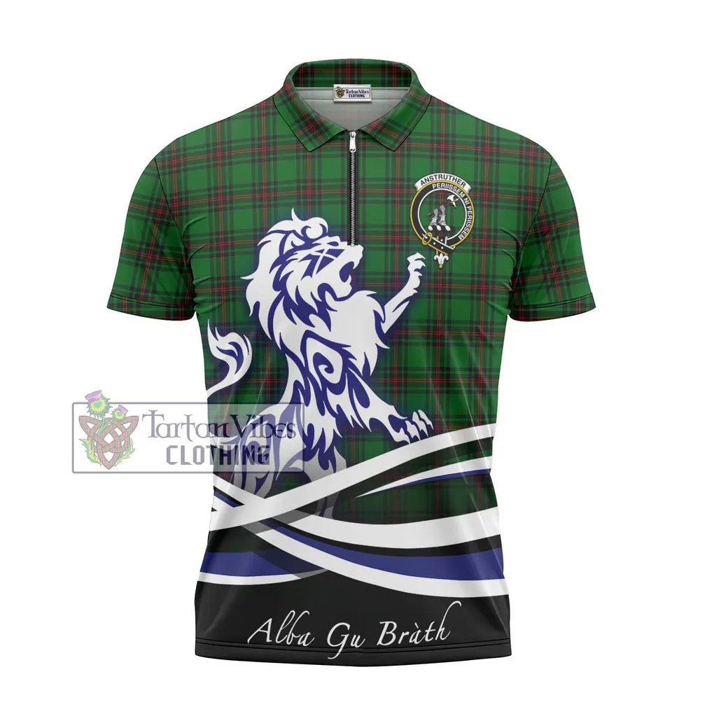 Anstruther Tartan Zipper Polo Shirt with Alba Gu Brath Regal Lion Emblem