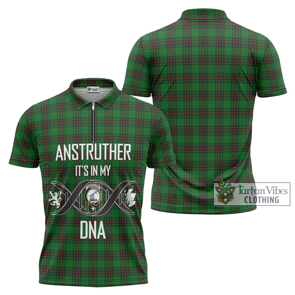 Anstruther Tartan Zipper Polo Shirt with Family Crest DNA In Me Style