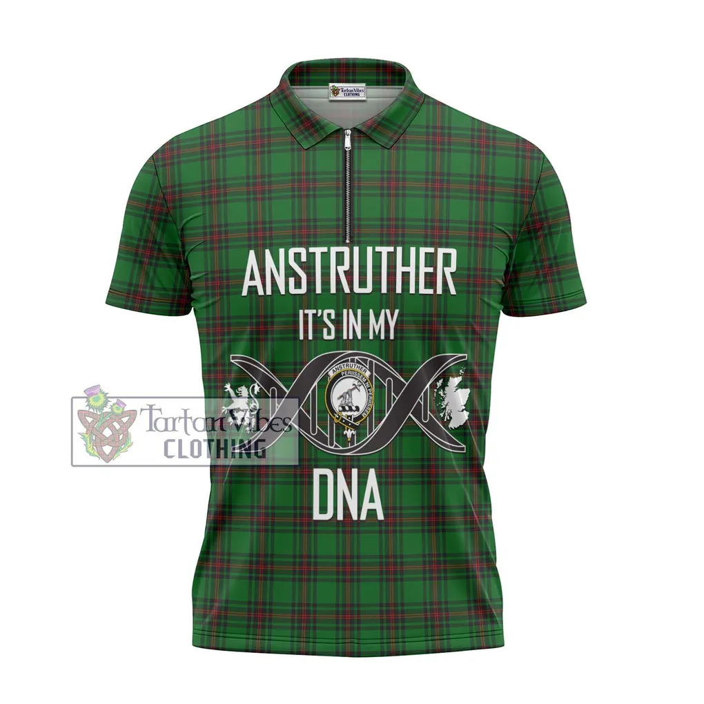 Anstruther Tartan Zipper Polo Shirt with Family Crest DNA In Me Style