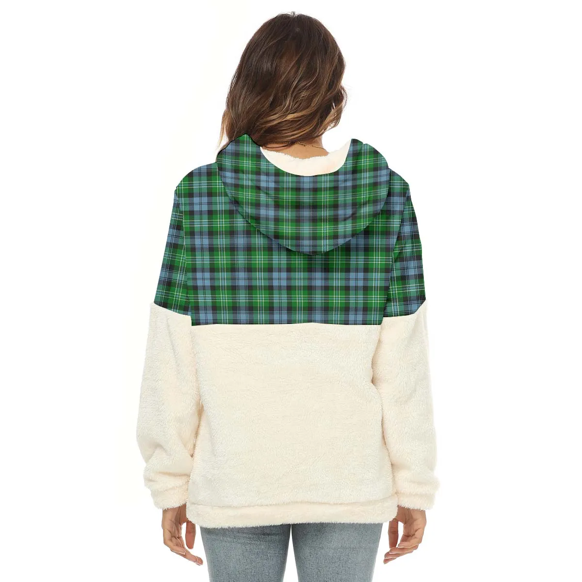 Arbuthnot Ancient Tartan Women's Borg Fleece Hoodie With Half Zip with Family Crest