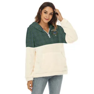 Arbuthnot Tartan Women's Borg Fleece Hoodie With Half Zip with Family Crest