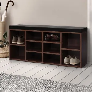 Artiss Shoe Rack Cabinet Bench 10 Cubes - Walnut