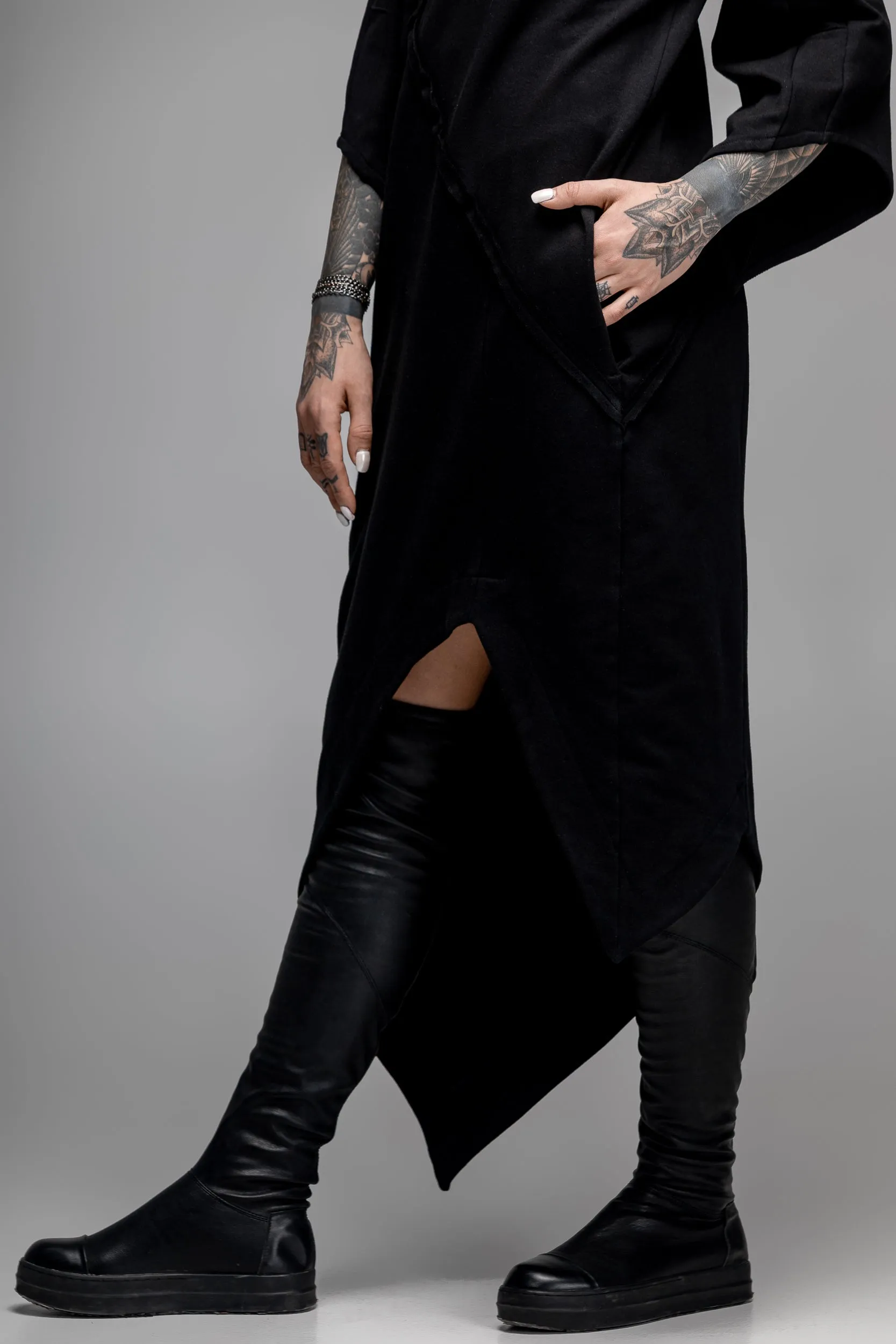 Asymmetric oversized black dress