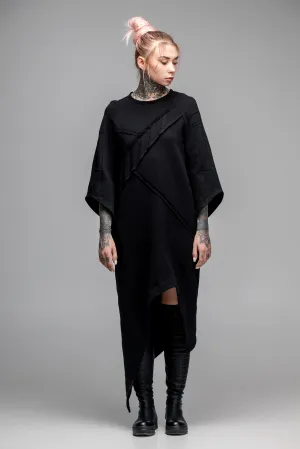 Asymmetric oversized black dress