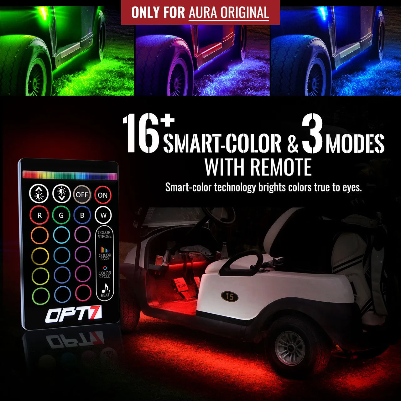 AURA Golf Cart Underbody Glow LED Lighting Kit Remote Control - Full Color Spectrum