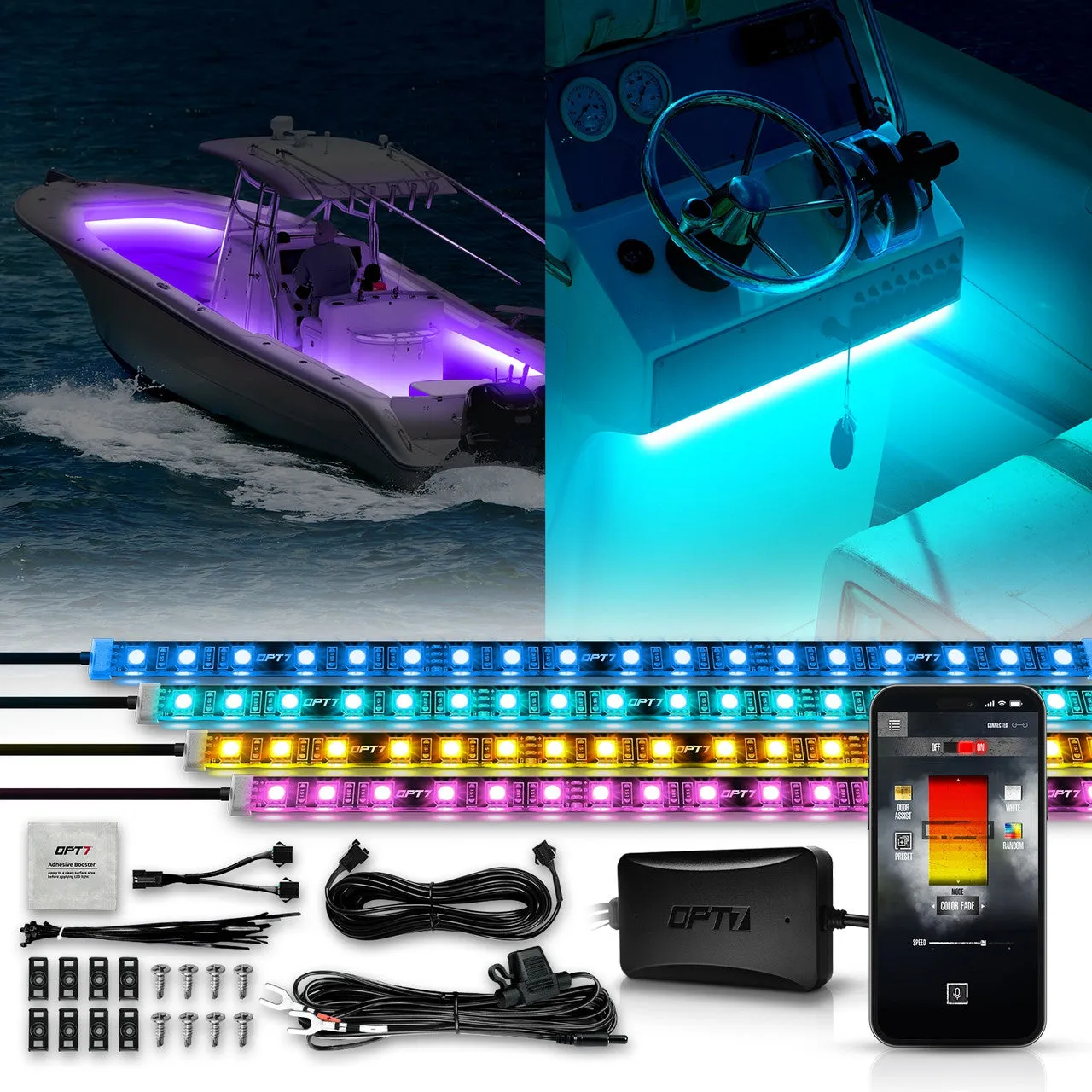 AURA PRO Boat Interior LED Lighting Kit 4 x 24-Inch Multi-Color Strips - Bluetooth Enabled APP Full Color Spectrum