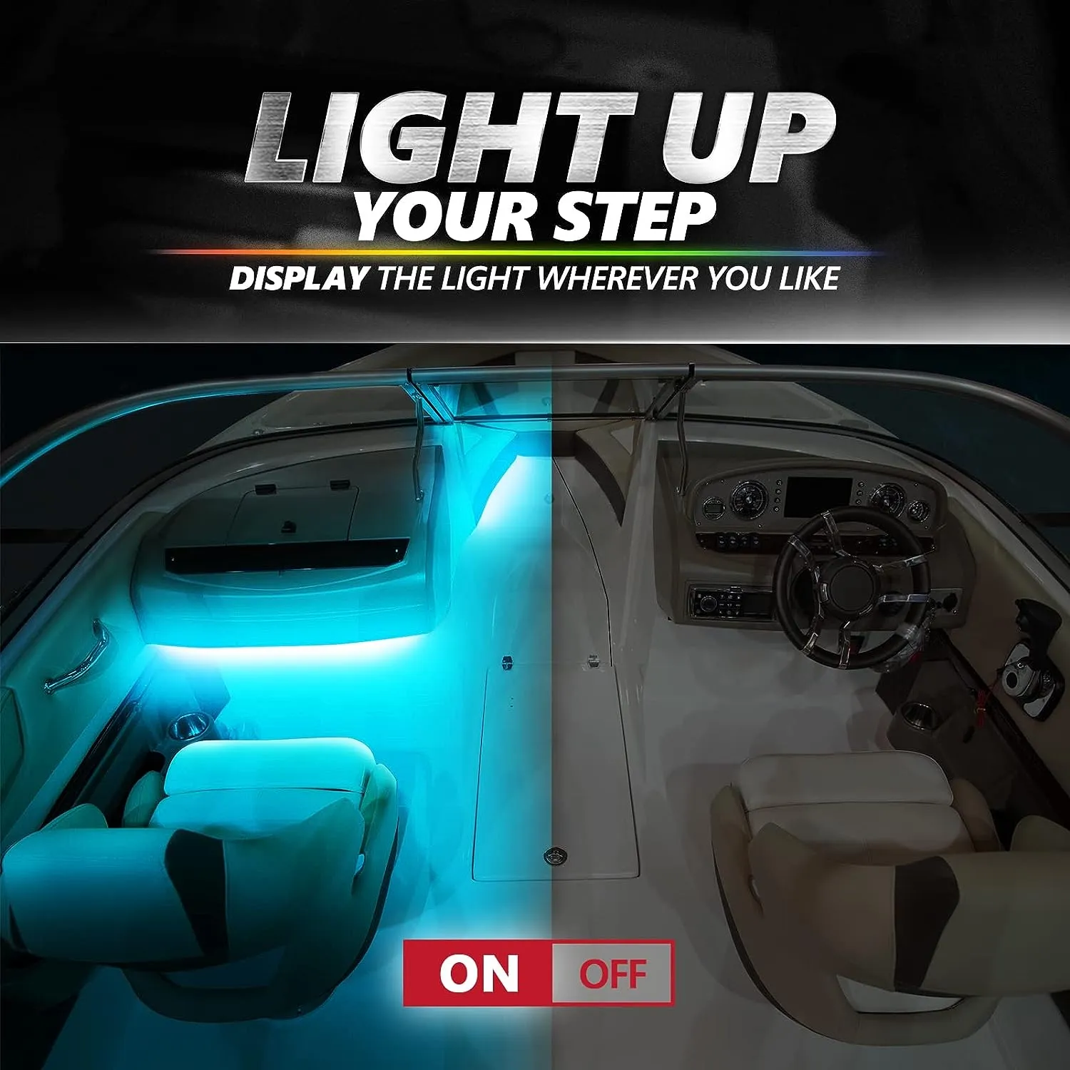 AURA PRO Boat Interior LED Lighting Kit 4 x 24-Inch Multi-Color Strips - Bluetooth Enabled APP Full Color Spectrum