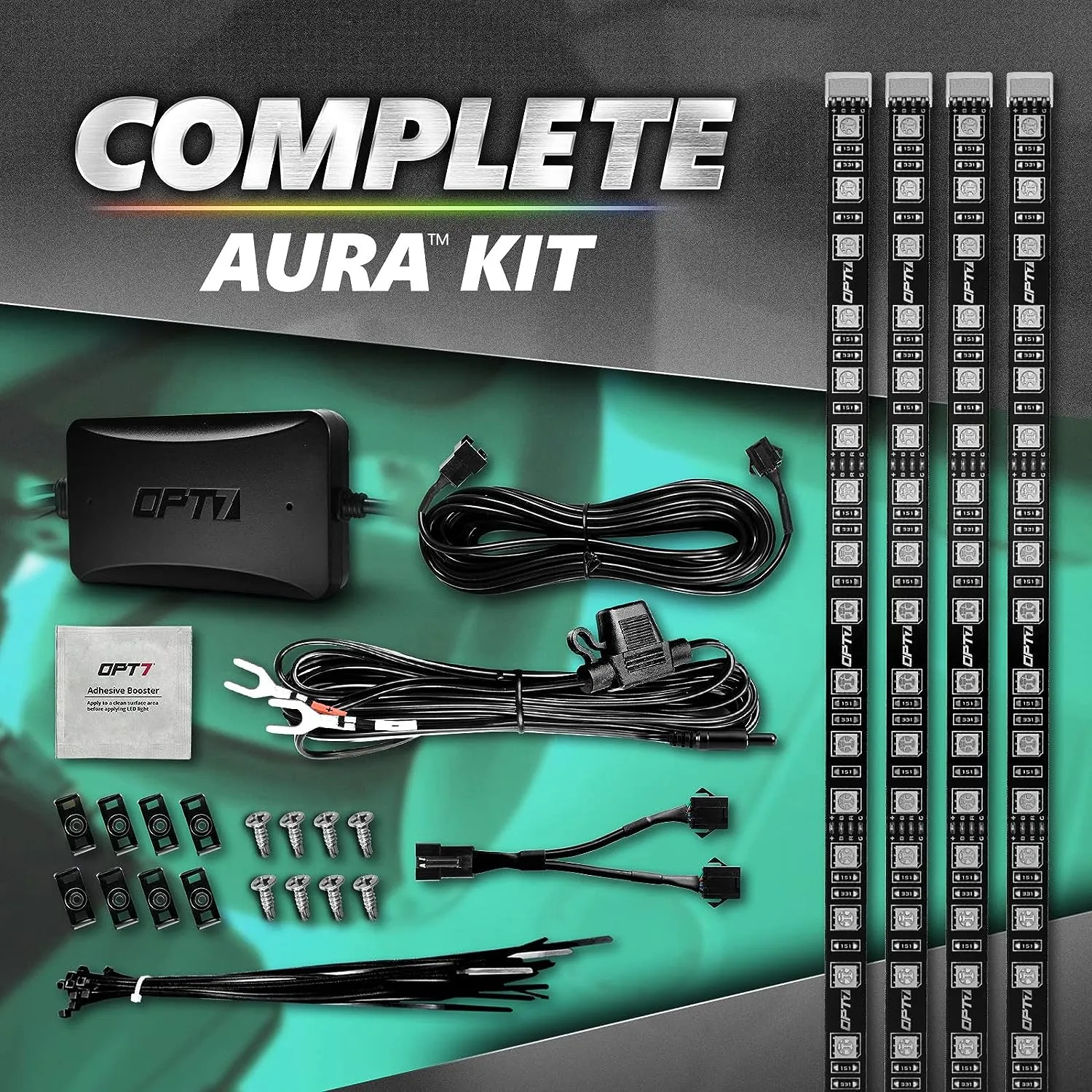 AURA PRO Boat Interior LED Lighting Kit 4 x 24-Inch Multi-Color Strips - Bluetooth Enabled APP Full Color Spectrum