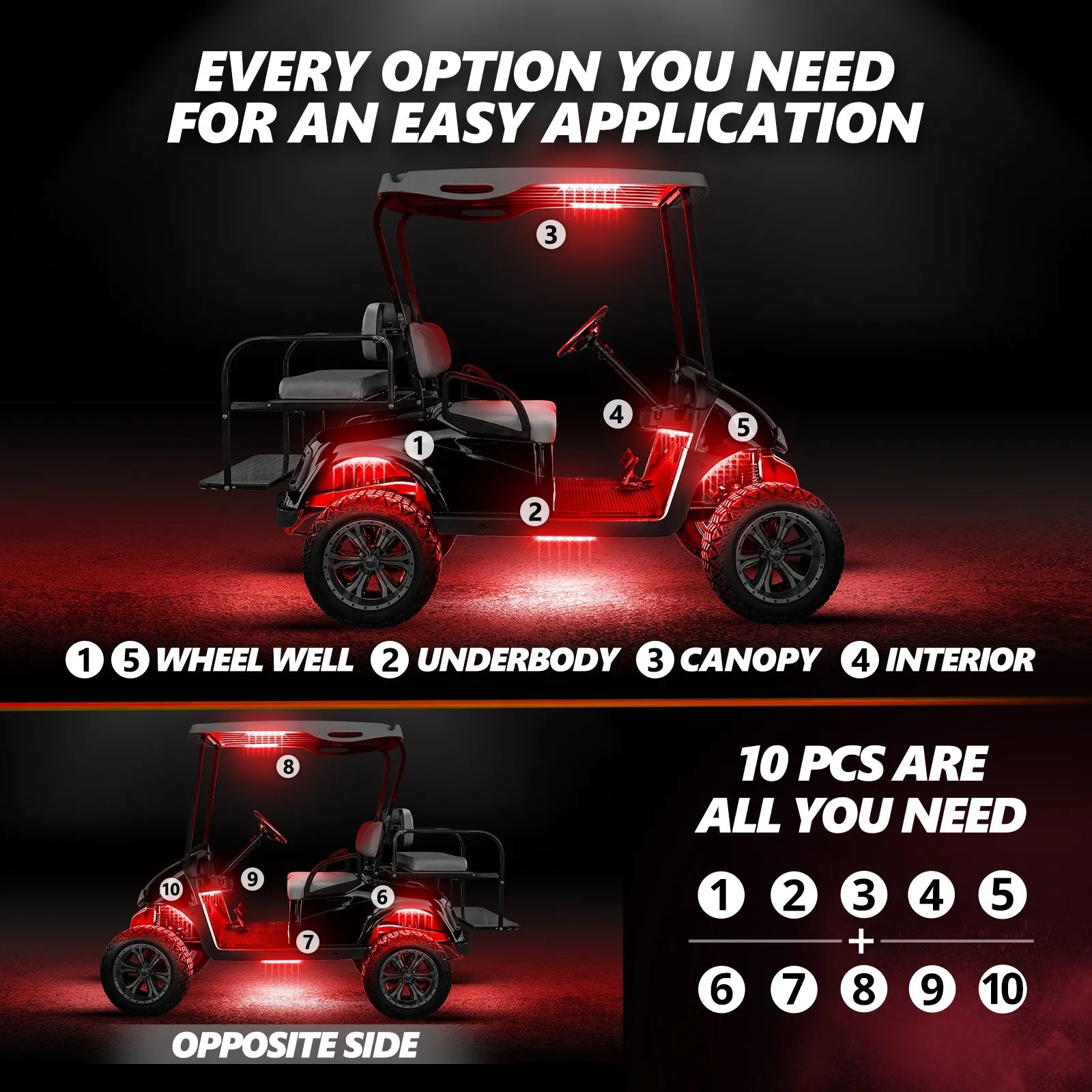 AURA PRO Golf Cart Underbody Glow LED Lighting Kit - Bluetooth Enabled APP - Full Color Spectrum