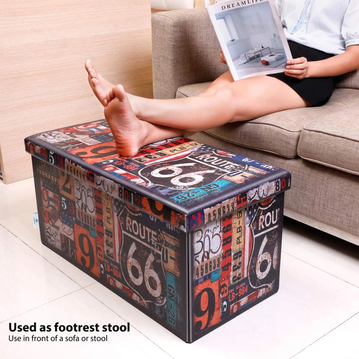 B FSOBEIIALEO Folding Storage Ottoman Bench with Faux Leather Footrest Seat, Coffee Table 30"x15"x15"