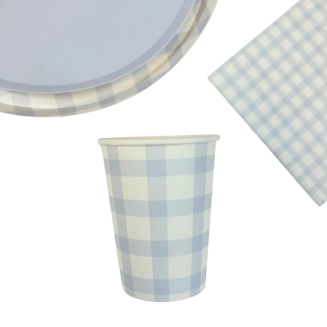 Baby Blue Gingham Party Cups x 12