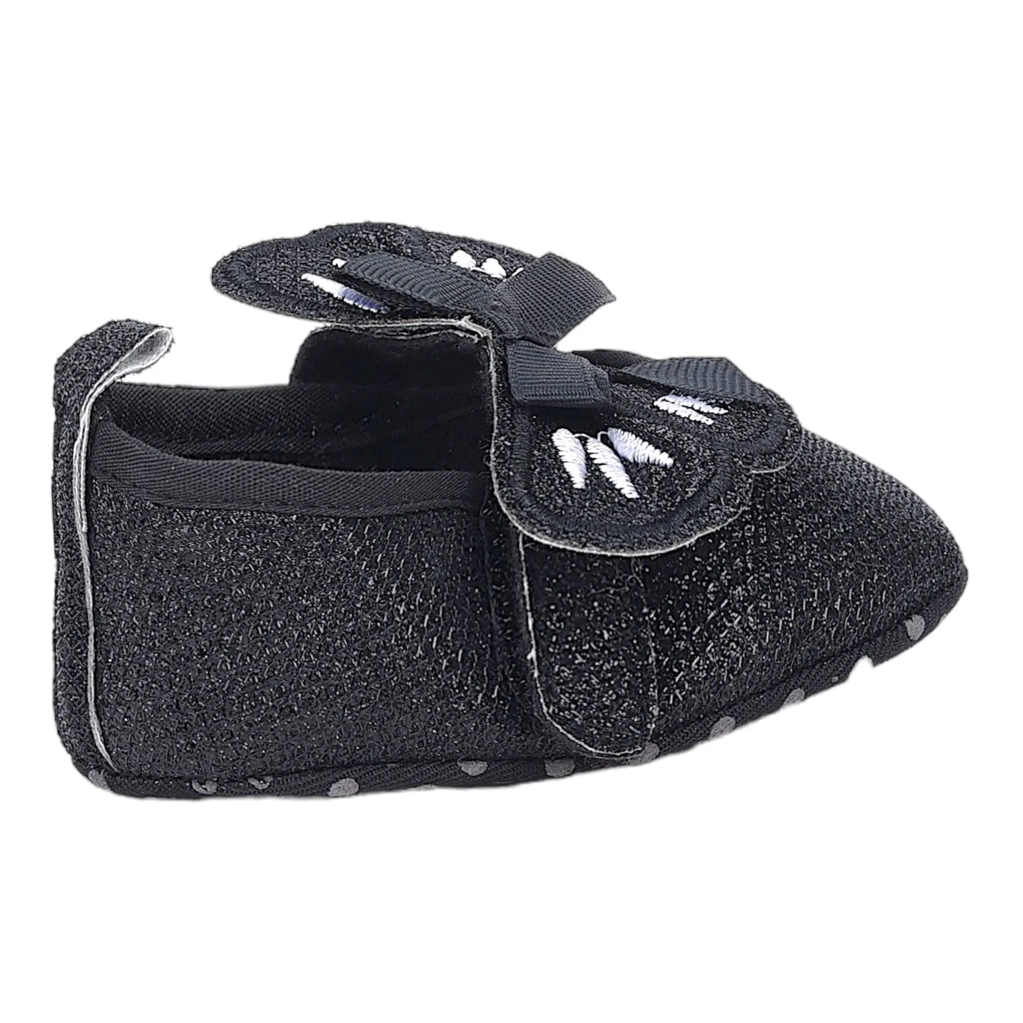 Baby Moo Butterfly Bow Shiny Party Anti-Skid Ballerina Booties - Black