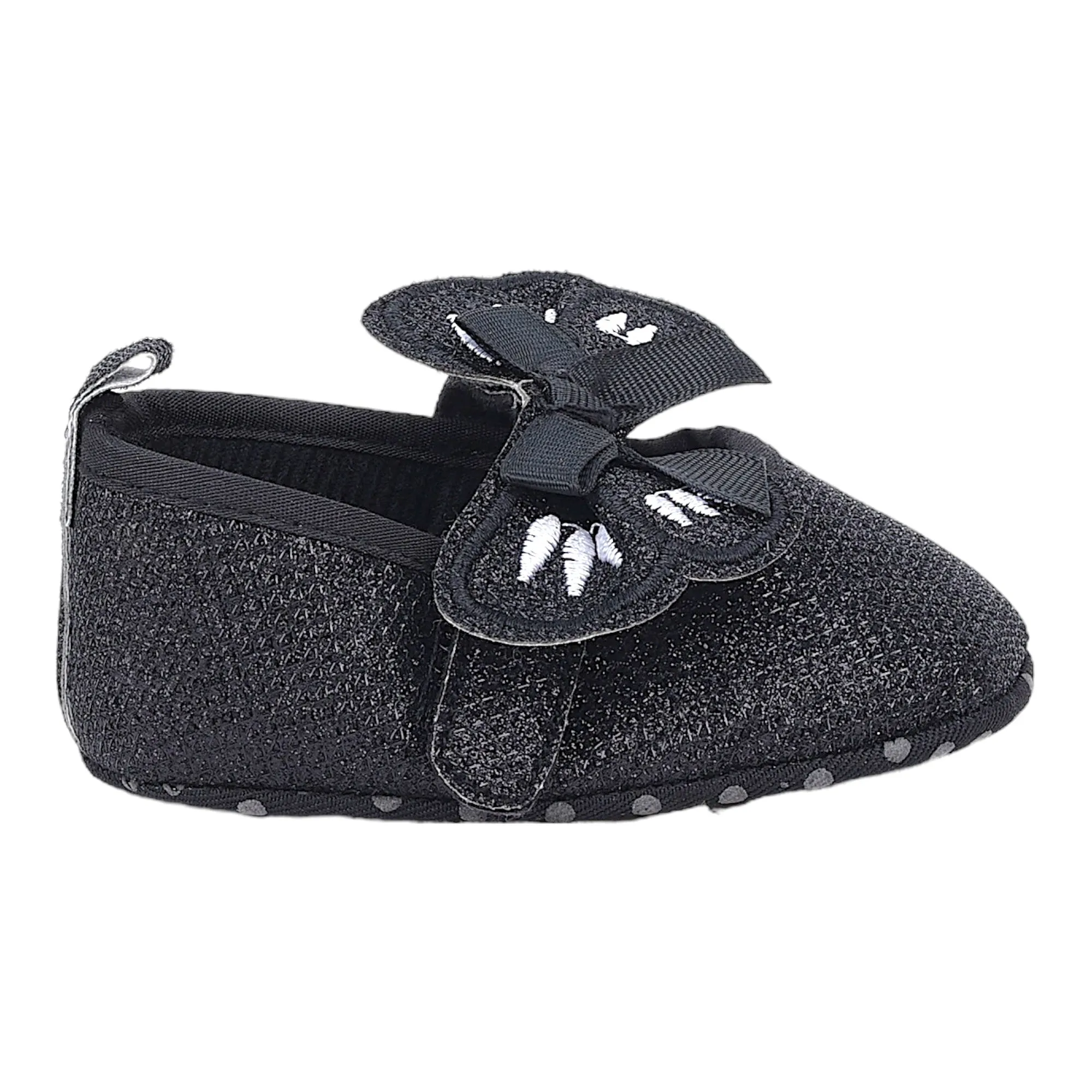 Baby Moo Butterfly Bow Shiny Party Anti-Skid Ballerina Booties - Black