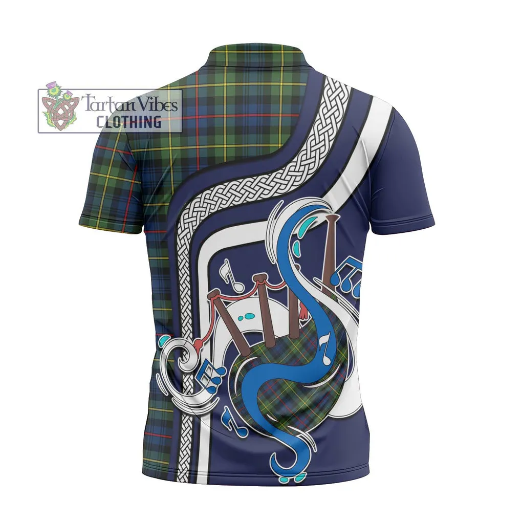 Bailey Modern Tartan Zipper Polo Shirt with Epic Bagpipe Style