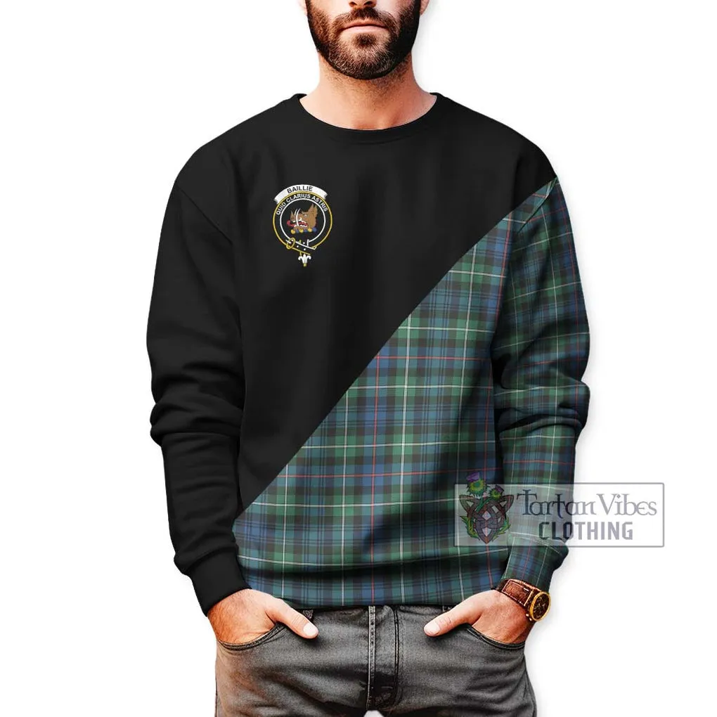 Baillie Ancient Tartan Sweatshirt with Family Crest and Military Logo Style