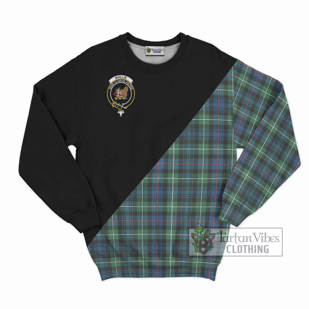 Baillie Ancient Tartan Sweatshirt with Family Crest and Military Logo Style