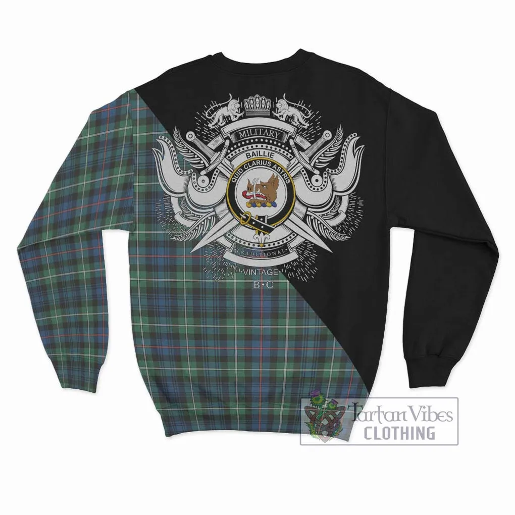 Baillie Ancient Tartan Sweatshirt with Family Crest and Military Logo Style