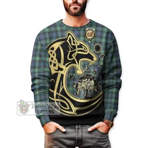 Baillie Ancient Tartan Sweatshirt with Family Crest Celtic Wolf Style