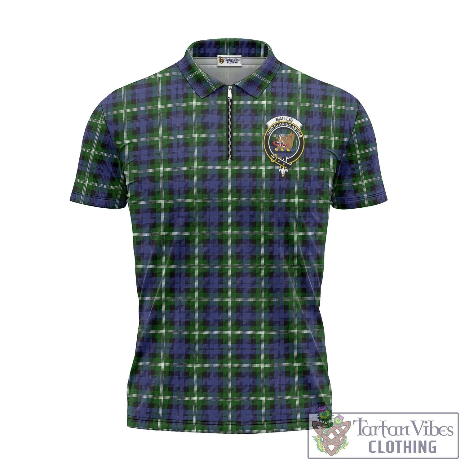 Baillie (Bailey) Tartan Zipper Polo Shirt with Family Crest