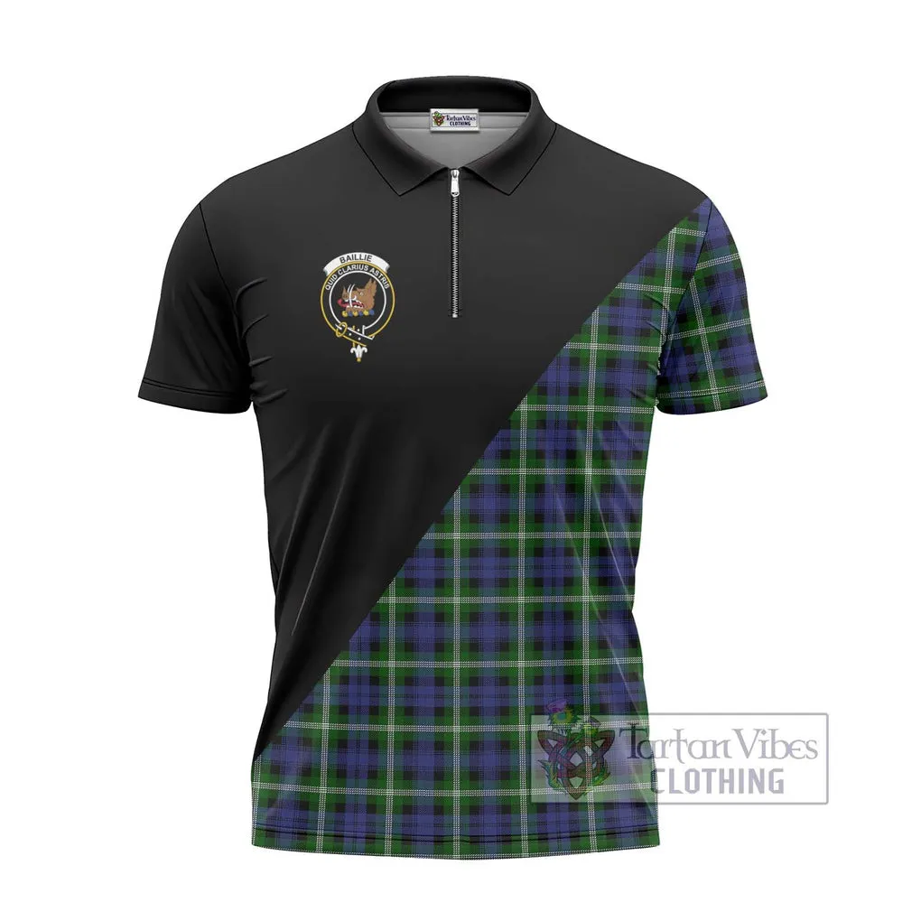 Baillie of Polkemmet Tartan Zipper Polo Shirt with Family Crest and Military Logo Style