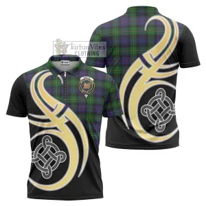 Baillie Tartan Zipper Polo Shirt with Family Crest and Celtic Symbol Style