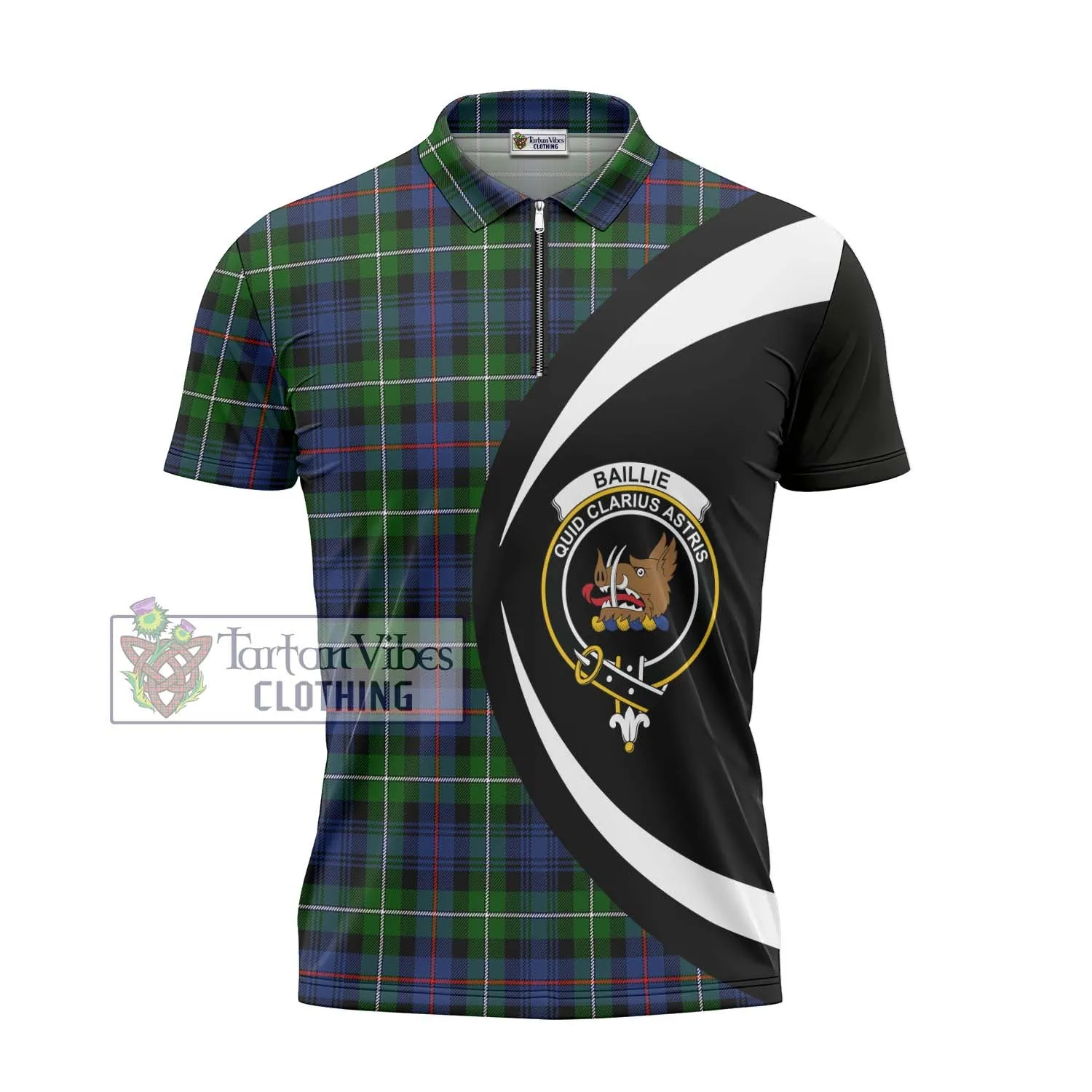 Baillie Tartan Zipper Polo Shirt with Family Crest Circle Style