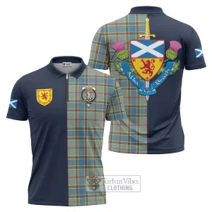 Balfour Blue Tartan Zipper Polo Shirt Alba with Scottish Lion Royal Arm Half Style