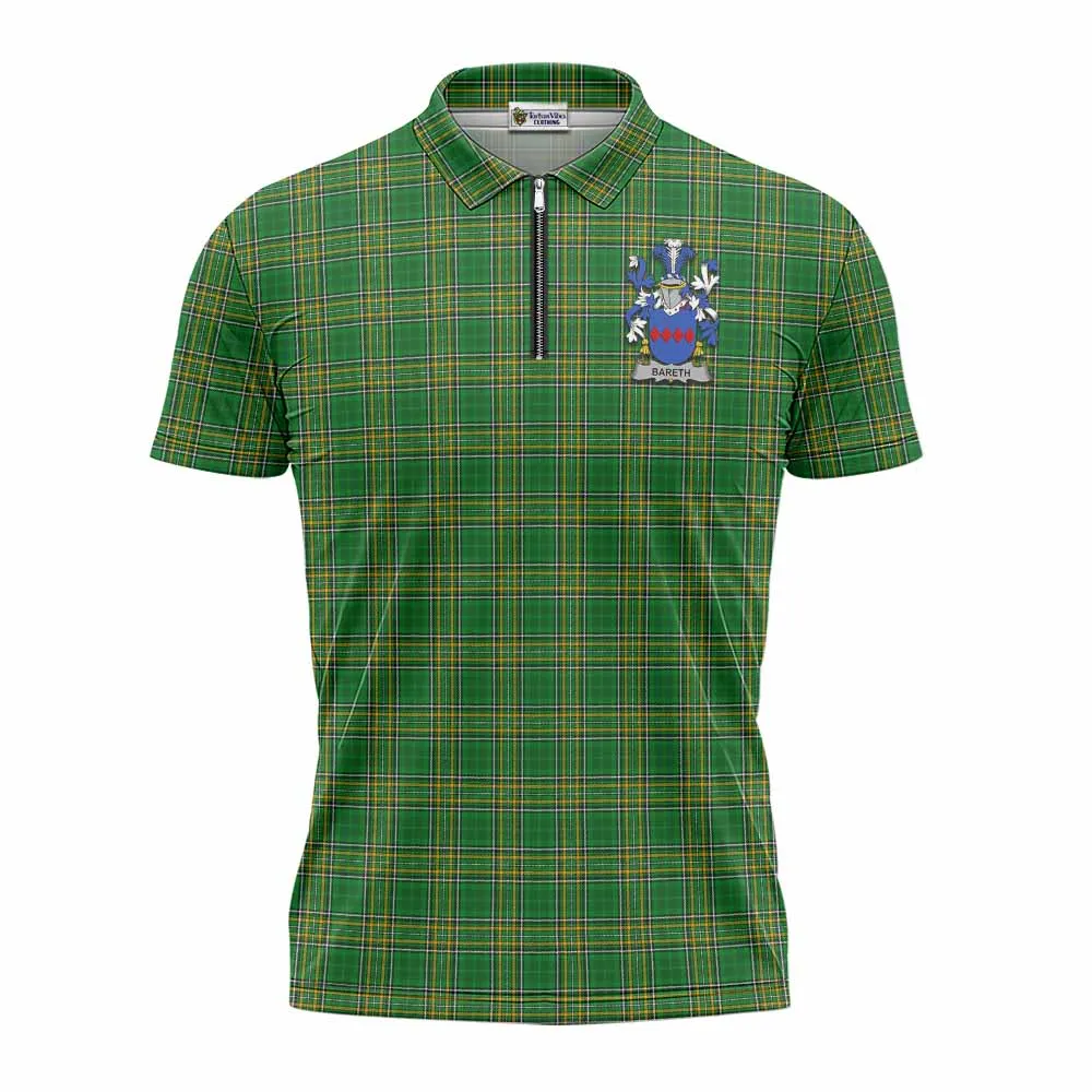 Bareth Irish Clan Tartan Zipper Polo Shirt with Coat of Arms