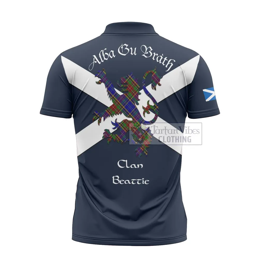 Beattie (Beatty) Tartan Lion Rampant Zipper Polo Shirt Proudly Display Your Heritage with Alba Gu Brath and Clan Name